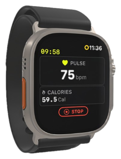 Apple Watch showing pulse and workout metrics with EndurAPP